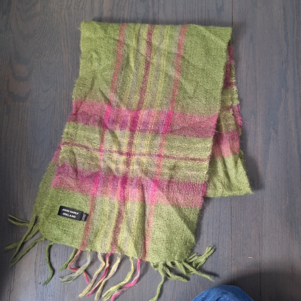 Vintage John Hanly Mohair Wool Scarf Plaid Clueless Luxury Fringe